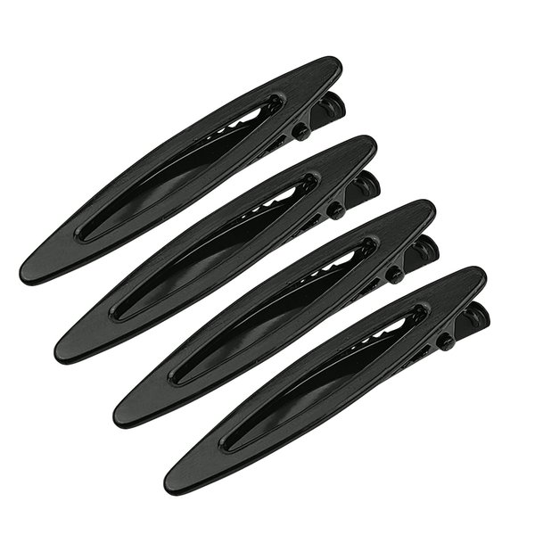4 Pcs 2.3 Inch Brushed Cut-out Metal Spike Alligator Duck Bill Hair Clips Bright Duckbill Hair Barrettes Chic Hair Clips for Styling Short Hair (Black)
