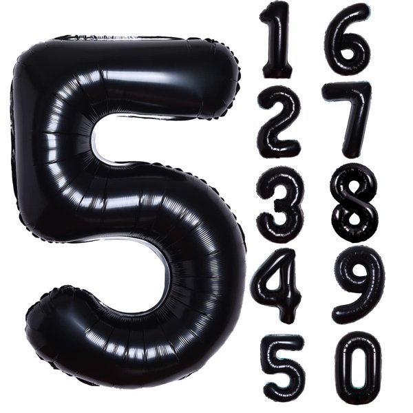 40 Inch Giant Black Number 5 Balloon, Helium Mylar Foil Number Balloons for Birthday Party, 5th Birthday Decorations for Kids, Anniversary Party Decorations Supplies (Black Number 5)