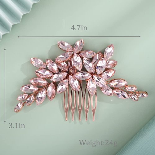 Kercisbeauty Cute Pink Crystal Beads Hair Comb for Wedding Brides Bridesmaid Bridal Shower Updo Hair Accessories Bohemian Hair Dress (Pink)