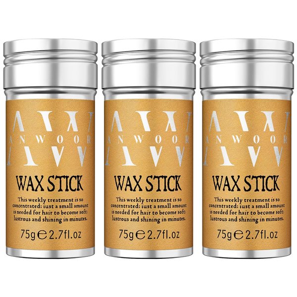 AnWoor Hair Wax Stick, 3PCS - Wax stick for Hair Wigs Edge Control, Hair Wax Stick for Flyaways, Taming Frizz, Hair Styling Slick Stick for Pomade & No-Greasy - 2.7 Oz