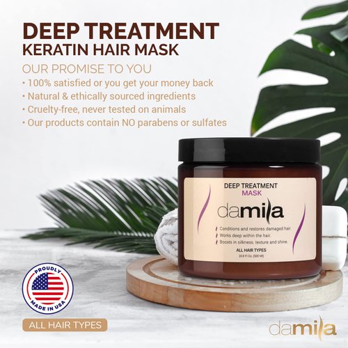 damila Keratin Hair Mask For Dry Damaged Hair - Deep Conditioning Hair Mask For Curly, Frizzy Hair - Removes Frizz, Repairs Split Ends, Restores Silkiness and Shine - 4.0 Fl. Oz