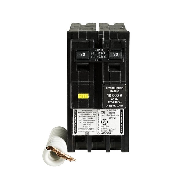 Square D - HOM230GFIC Homeline Circuit Breaker, 30-Amp, 120/240V, 2-Pole, GFCI, Plug-In Mount