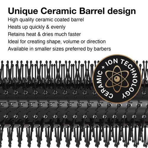 Olivia Garden OG Barber round brush with Ceramic Coated Barrel, quick drying and v-shaped bristles for easy styling on men hair, 3/4 inch