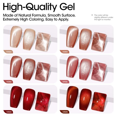 Gellen Glitter Cat Eye Gel Nail Polish Set 6 Colors Red Burgundy Gel Nail Polish with Magnet UV LED Soak Off Sparkle Nail Polish Kit Magnetic Gel Polish Set for DIY Nail Art Women Valentine’s Day Gift