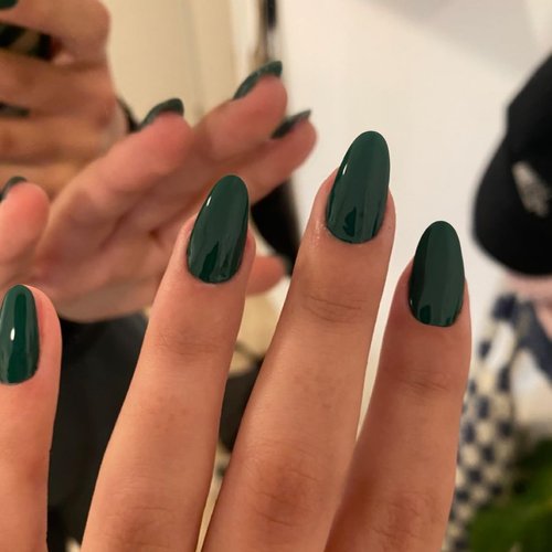 Dark Green Press on Nails Short Almond,KXAMELIE Pure Color St. Patrick's Day Round Fake Nails For Girls,Short Oval False Nails Glue on,Instant Acrylic Nails Press on,Blank Short Nails Set in12Sizes