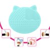 [2-Pack] Makeup Brush Cleaning Mat, Cute Cat Ear Design Silicone Portable Brush Cleaner Pad Washing Tools with Suction Cups [US Patent Registered] (Pink+Green)