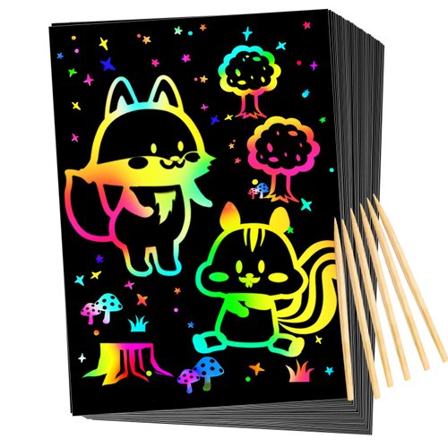 Scratch Rainbow Paper for Kids: 56 Pcs Magic Scratch Off Paper Children Art Crafts Set Kit Supplies Toys Black Scratch Sheets Notes Cards for Boys Girls Birthday Party Favors Christmas Easter Gift