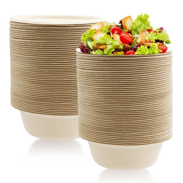 Lshfwn 100 Pack 12 oz Disposable Paper Bowls, Heavy Duty Compostable, Eco-friendly Bagasse Bowls for Parties, Restaurants, Catering