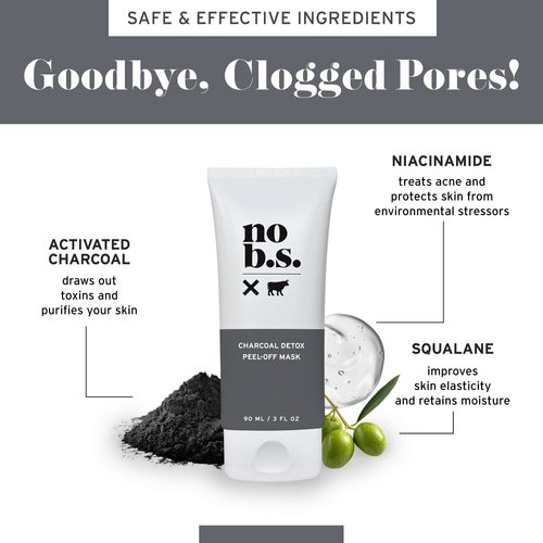 No BS Charcoal Peel Off Face Mask - Deep Cleaning Blackhead Remover Mask - Painless Activated Charcoal Clay Face Mask. Includes Free Skincare Samples