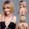 EMMOR Blonde Bob Wig with Bangs 13" Short Bob Wigs for Women Short Blonde Wig with Dark Roots Heat Resistant Synthetic Wig Natural Looking for Daily Use Party and Cosplay(Ombre Blonde)
