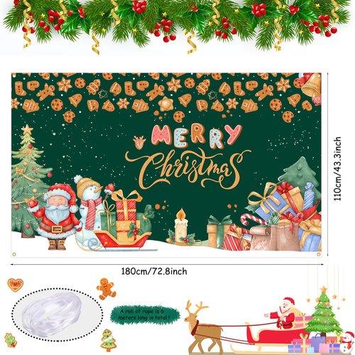 KJQJLY Merry Christmas Banner Christmas Banner Green Christmas Banner Party Decorations Supplies, Xmas Holiday Happy New Year Sign Poster Background Decor 72X44 Inch