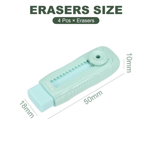 M&G 4 Pack Erasers, Green Sliding Retractable Eraser Push Pull Cute Pencil Erasers Soft Large Easy to Clean with Plastic Sleeve for Sketching Drawing Artists Teacher Pencils, Green