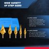NEIKO 10173A Step Drill Bit Set for Metal and Wood, 5 Piece SAE, Spiral Grooved for Faster Drilling, Step Bits with 50 Total Step Sizes, Titanium Coated Unibits