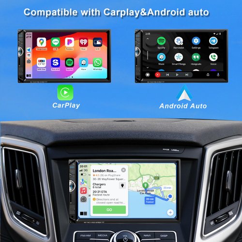 Double Din Car Stereo Apple Carplay 7 inch Car Radio with HD Touch Screen Car Receiver Compatible Android Auto Bluetooth with Backup Camera Mirror Link USB/SD/AUX