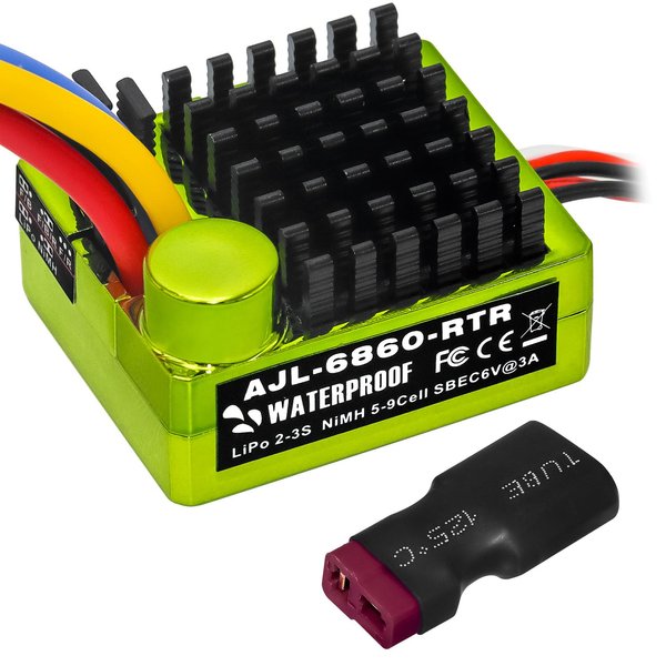 GOUPRC 60A Brushed ESC Electronic Speed Controller Waterproof for 1/10 RC Car RC Boat for use with 540/550 Motors (Green)