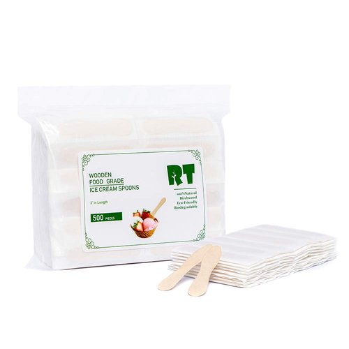 RT-Disposable Wooden Ice Cream Spoon Natural Birch 3 Inches (500 pieces) Individual Packaging Is Safer