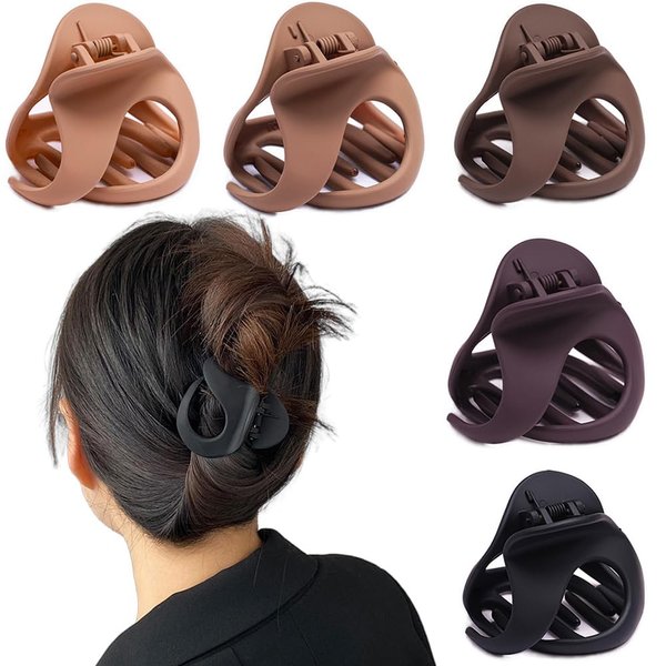 Hair claw Clips for Women Thick Hair 5pcs,Strong Grip Secure Hold Inner Teeth,Small Hair Clip for Girls Thin Hair No Slip Beauty Accessories (Neutral colors-5)