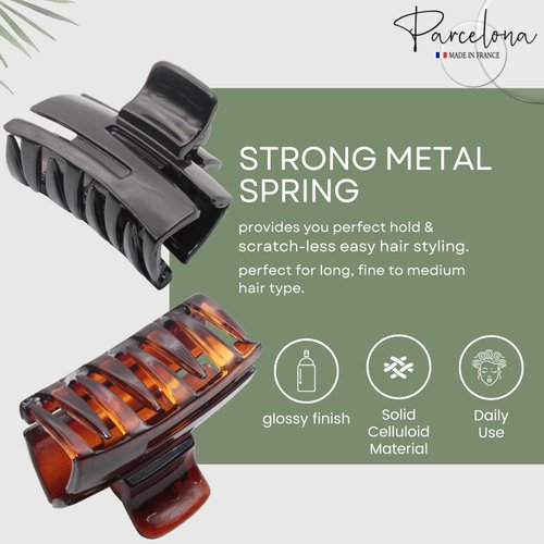 Parcelona French Cutout Curve Small Tortoise Shell and Black Jaw Hair Claw Clips Women and Girls