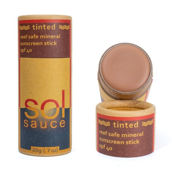 Sol Sauce Mineral Sunscreen Stick • SPF 40+ • Quality Natural Ingredient • Water Resistant • Reef Safe • Only Zinc • Kid Safe (Tinted (Light Brown))