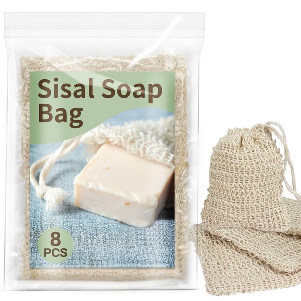 MAQIHAN 8PCS Sisal Soap Bag - Soap Bags Soap Exfoliating Bag Soap Saver Bag Bar Soap Pouch for Bathing Shower