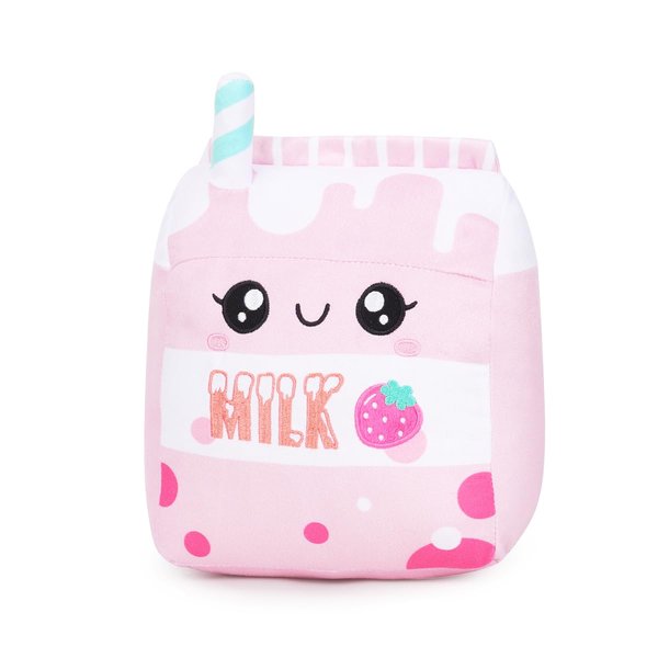 MELECERi Strawberry Milk Plush Pillow, Stuffed Food Plushies, 9.8 Inches Cute Milk Toy for Kids