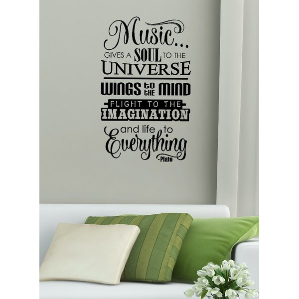 Wall Decor Plus More WDPM3361 Music Gives Life to Everything Wall Decal Sticker Quote Lettering Art, 23x14-Inch, Black