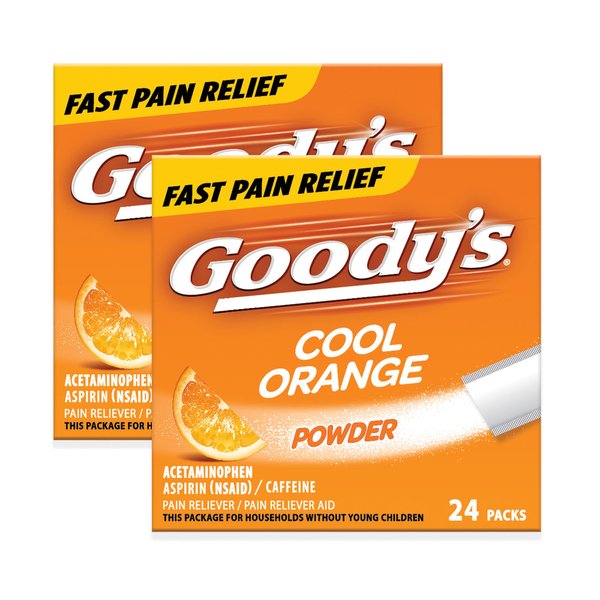 Goody's Extra Strength Headache Powder, Cool Orange Flavor Dissolve Packs, 24 Individual Packets (2 Pack)