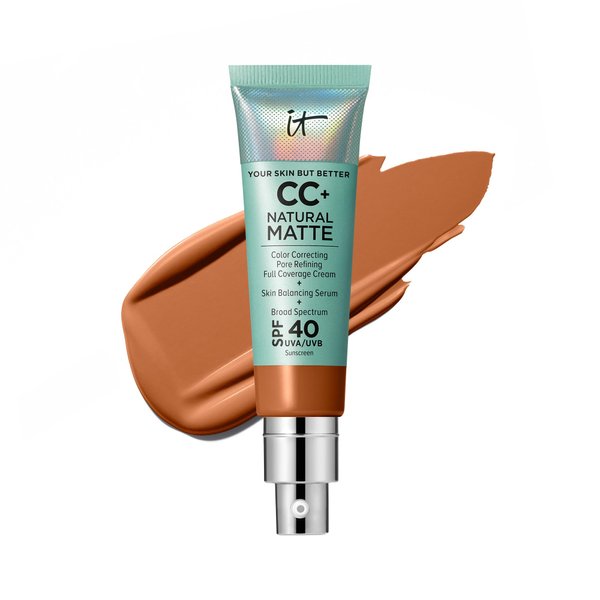 IT Cosmetics CC+ Cream Natural Matte Foundation with SPF 40 - Shine-Reducing & Long-Wear Full Coverage Foundation For Oily Skin - With Hyaluronic Acid - Non-Comedogenic, Rich Cool - 1.08 fl oz