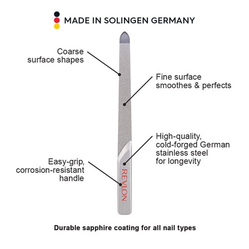 Revlon Nail File, Salon Professional Nail Care Tool for Acrylic & Natural Nails, Easy Grip, Corrosion Resistant Saphire Coated Nail Filer (Pack of 1)