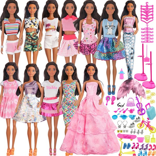ZTWEDEN 90Pcs Doll Clothes and Accessories for 11.5 Inch Girl Dolls Set Contain 10 Different Handmade Party Doll Grown Outfits, 1 Handmade Wedding Dress, 1 Mermaid Dress, 78 Accessories for Girl Doll
