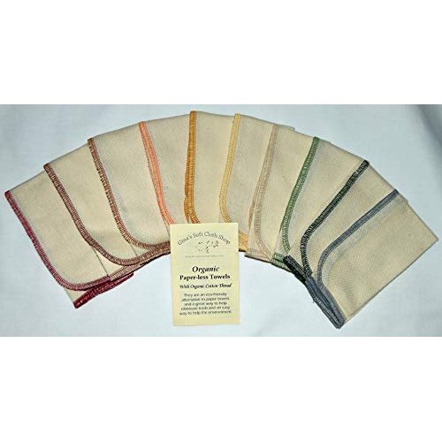 Paperless Towels ***Sewn with GOTS certified ORGANIC Thread-1-Ply, Made from Organic Birdseye Fabric - 11x12 inches (28x30.5 cm) Set of 10 in Earth's Palette Assortment - Proudly Made in the USA!