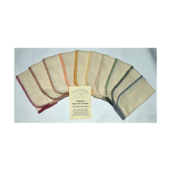 Paperless Towels ***Sewn with GOTS certified ORGANIC Thread-1-Ply, Made from Organic Birdseye Fabric - 11x12 inches (28x30.5 cm) Set of 10 in Earth's Palette Assortment - Proudly Made in the USA!