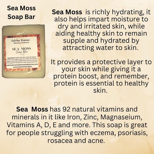 Sea Moss Soap Bar| Handmade| For All Skin Types Acne, Eczema, Psoriasis | Shea Butter, All Natural, Body and Face, Dr. Sebi Inspired, Vegan, Gluten Free, Men & Women, Moisturizing, Essential Oils