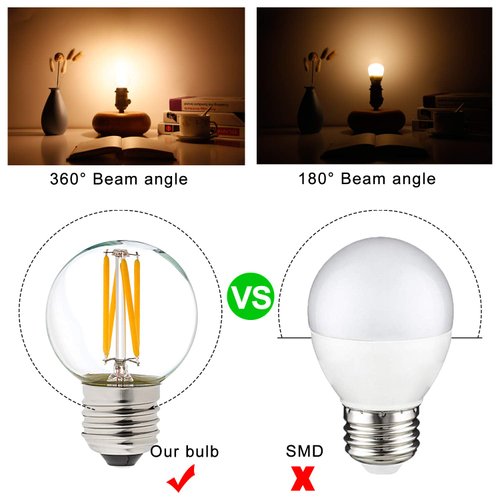 LiteHistory Dimmable 40W g16.5 Edison Bulb - 2700K 4W e26 Globe Bulb for Ceiling Fans, Chandeliers, Vanity Lights - AC120V 400lm 6Pack