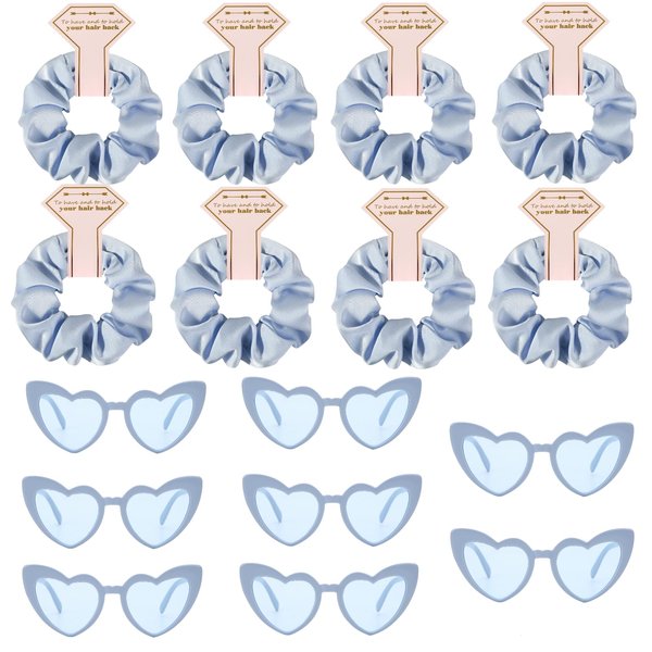 Satin Bridesmaid Scrunchies Bachelorette Hair Ties Set of 8 sunglasses Bridal Shower No Damage Hairties ideas Gift for Wedding Party Favors Bridesmaid Proposal Gifts (Dusty Blue)