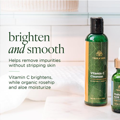 NEW LOOK | Tree of Life Vitamin C Brightening Facial Cleanser, Gentle Cleaning with Vitamin E, Tea Tree Oil, and Rosehip for Face, Clean Dermatologist-Tested Skin care, 4 Fl Oz