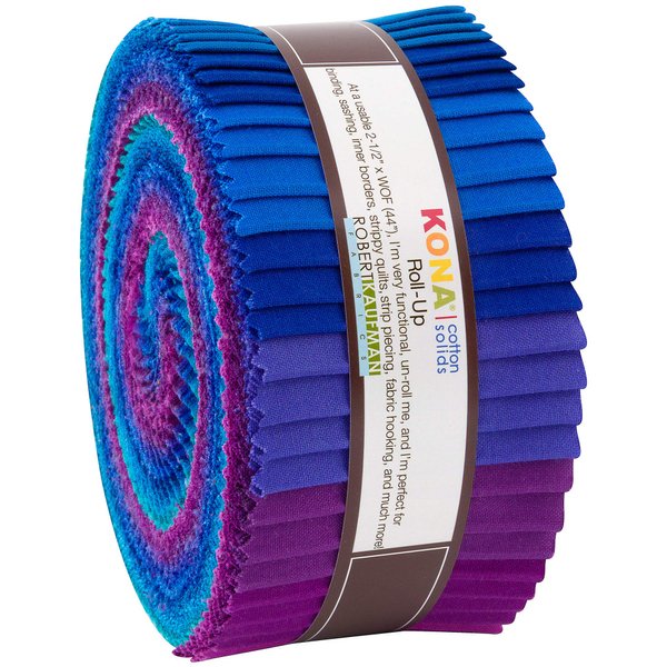 Robert Kaufman Kona Cotton Solids Peacock Roll Up 2.5" Precut Cotton Fabric Quilting Strips Jelly Roll Assortment RU-770-40