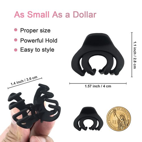 Small Hair Clips for Women Girls Kids, Tiny Hair Claw Clips for Thin/Medium Thick Hair, 1.5 Inch Mini Hair Jaw Clips Matte Octopus Clip Nonslip Spider Clip with Gift Box (Black)