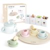 nunukids Wooden Tea Set for Little Girls Tea Party Set for Toddlers 20pcs Playset Pretend Play Tea Set Toy