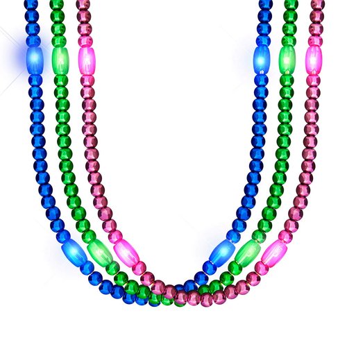 FlashingBlinkyLights Light Up LED Mardi Gras Bead Necklaces in Multicolor Assortment (Party Set of 12)