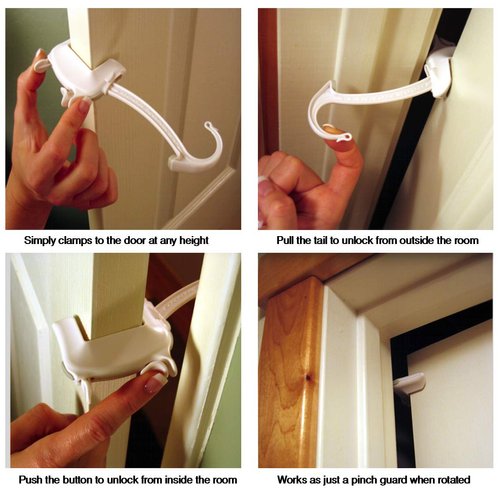 DOOR MONKEY Child Proof Door Lock & Pinch Guard - For Door Knobs & Lever Handles - Easy to Install - No Tools or Tape Required - Baby Safety Door Lock For Kids - Very Portable - Great for Dogs & Cats