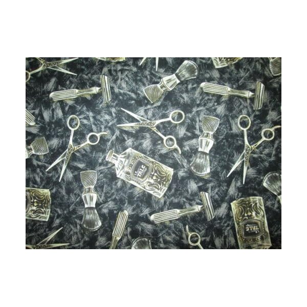 Shaving Items Mens Hipster Razor Scissors BLK Cotton Fabric BTHY Fabric