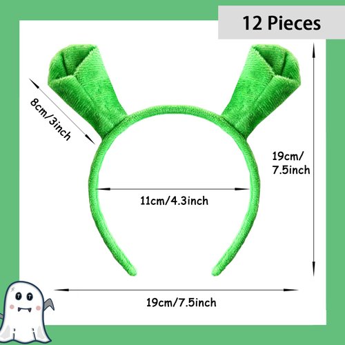 Baaxxango 12 Pieces Green Ears Headbands,Ogre Ears Headband,Halloween Cute Hair Band for Adults,Kids Theme Party,Costume Cosplay Decoration