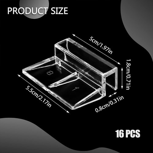 LEEFONE 16 PCS 8mm Acrylic Aquarium Cover Clip, Clear Fish Tank Glass Cover Clip Support Holder Universal Lid Clips for Rimless Aquariums