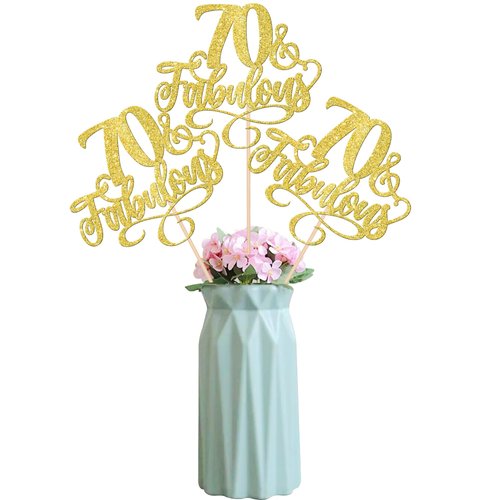 12 Pack 70 & Fabulous Centerpiece Sticks Assembled Glitter Seventy and Fabluous 70th Birthday Table Centerpiece Sticks for Cheers to 70 Years Old 70th Birthday Theme Party Supplies Gold