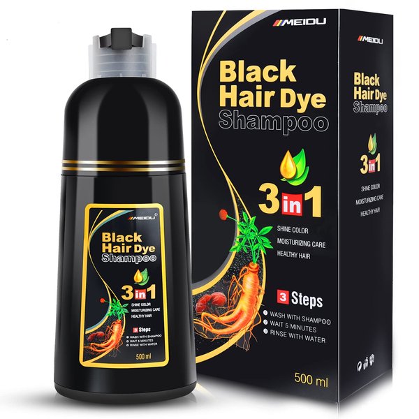 IIIMEIDU Herbal Gray Hair Coverage Shampoo for Women and Men, 3 in 1 Natural Ingredients, 500ml (BLACK)
