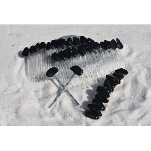 Apache Tears Stone Hair Clip Set - Includes 2 Hair Combs, 1 60 mm French Barrette, 2 Hair Pins
