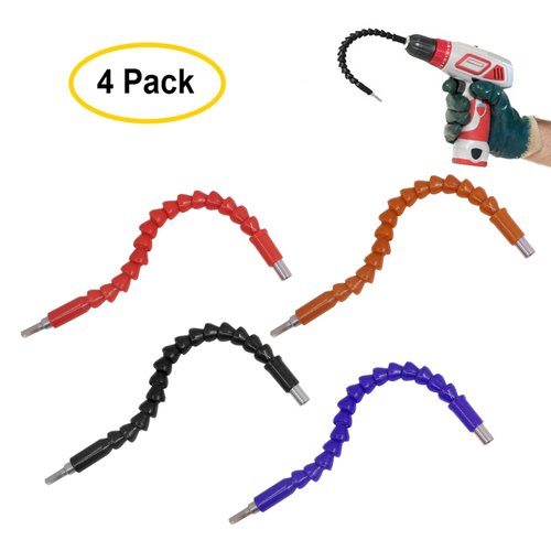 4 Pcs Flexible Drill Bit Extension, Screwdriver Soft Shafts, 11.6 inch, FineGood Universal Drill Connection - Black, Red, Blue, Orange