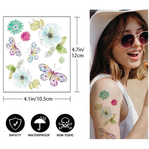 18 Sheets Glitter Temporary Tattoos for Women, Rosymormor Fairy Butterfly Butterfly Fake Tattoos for Party Favors, Face Glitter Stickers Makeup Rave Accessories Festival Essentials Halloween Christmas