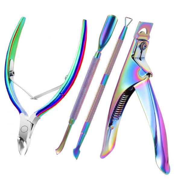 Pimoys Acrylic False Nail Clippers Nail Tip Cutter for Acrylic Nails Cuticle Trimmer with Cuticle Pusher Cuticle Remover, Nail Salon Supplies